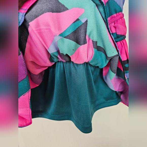 Women's Nine West Sleeveless Pleated Peplum Halter Top Pink Abstract XS - Picture 5 of 11